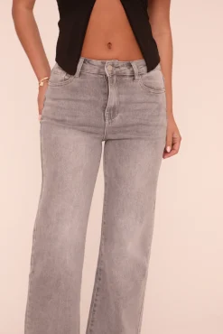 Rebellious Fashion Petite Dark Grey Stretch Straight Leg Frayed Hem Jeans - Scarlett