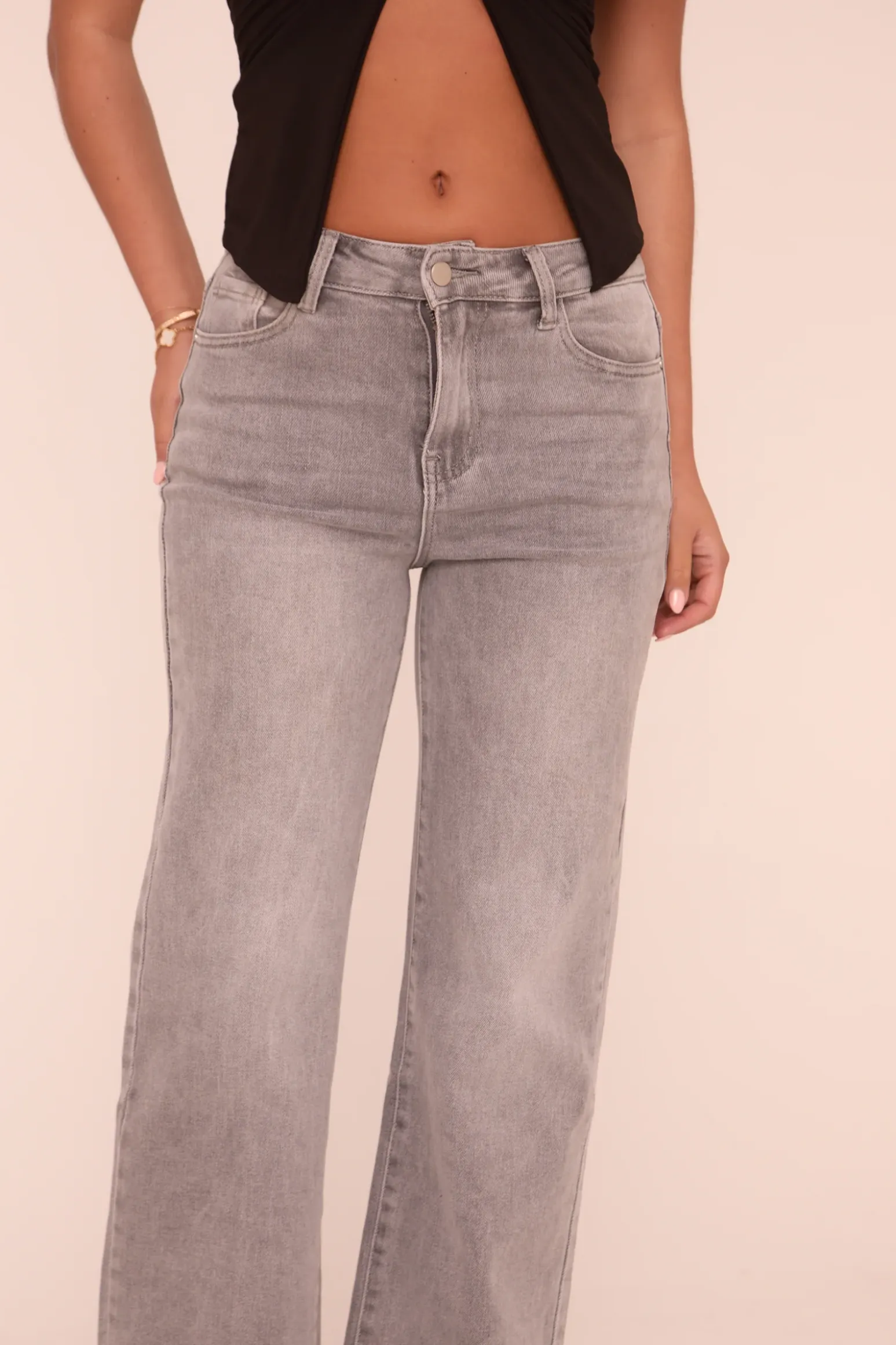 Rebellious Fashion Petite Dark Grey Stretch Straight Leg Frayed Hem Jeans - Scarlett