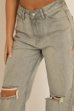 Rebellious Fashion Petite Grey Denim Distressed Knee Jeans - Ivelisse