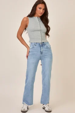 Rebellious Fashion Petite Light Blue Stretch Straight Leg Jeans - Scarlett