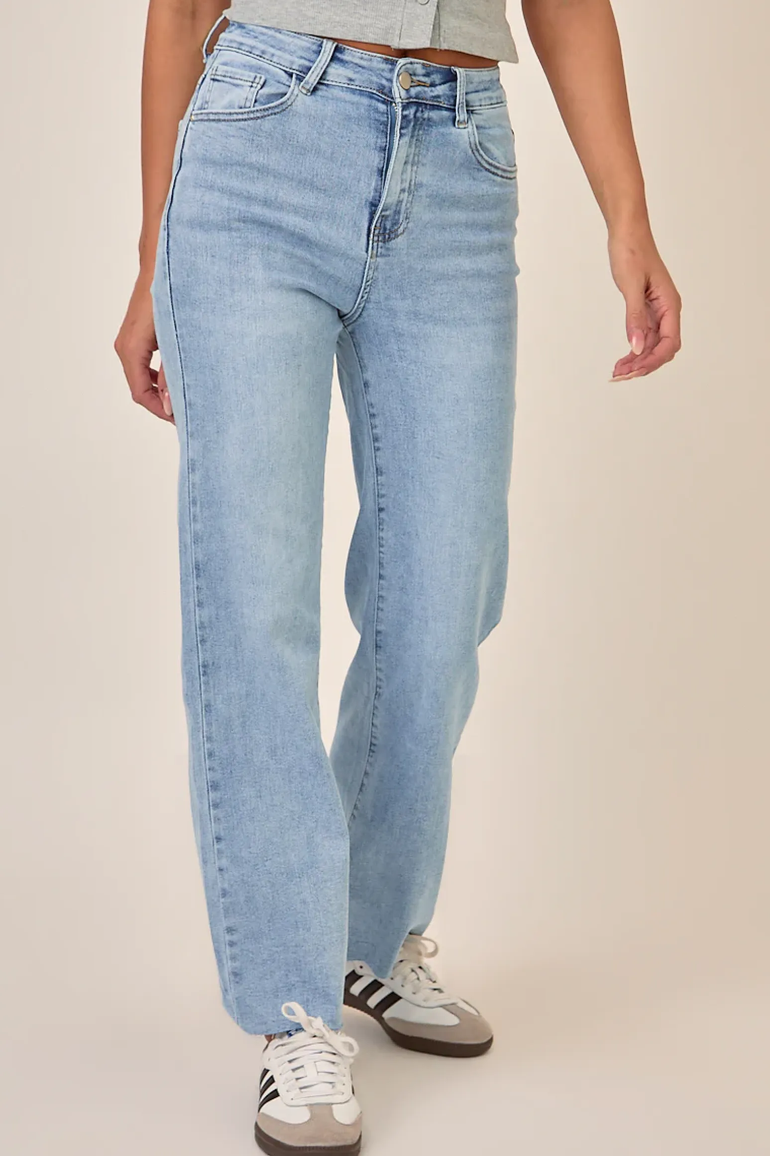 Rebellious Fashion Petite Light Blue Stretch Straight Leg Jeans - Scarlett