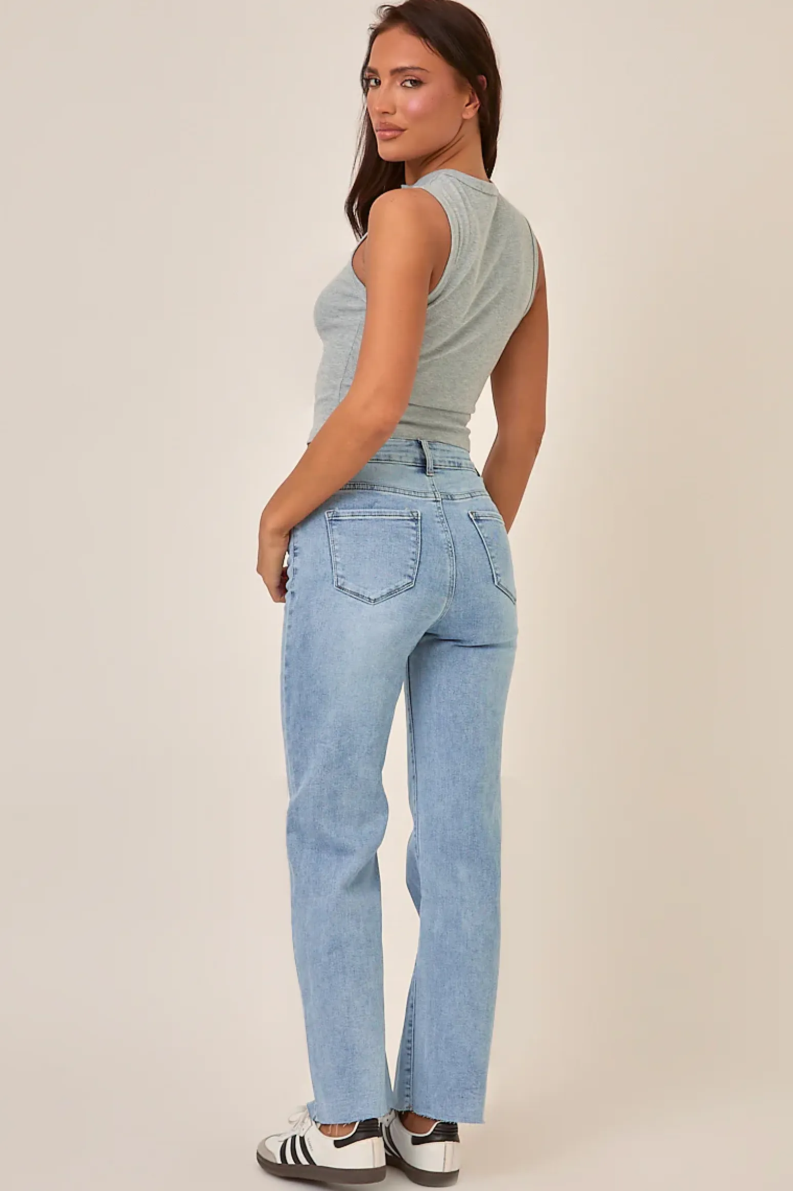Rebellious Fashion Petite Light Blue Stretch Straight Leg Jeans - Scarlett