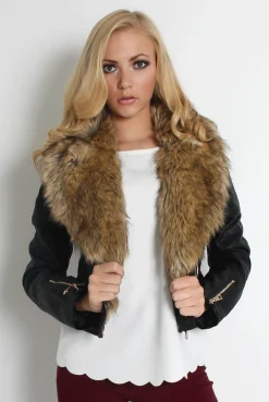 Rebellious Fashion Pia Faux Leather Black Fur Jacket