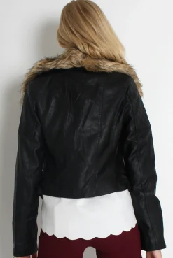 Rebellious Fashion Pia Faux Leather Black Fur Jacket