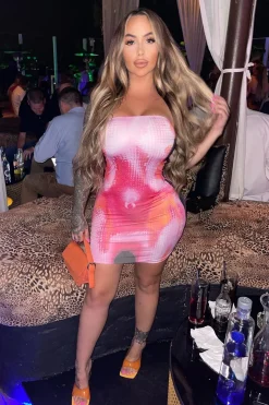Rebellious Fashion Pink Abstract Body Print Bandeau Mini Dress - Bongcha