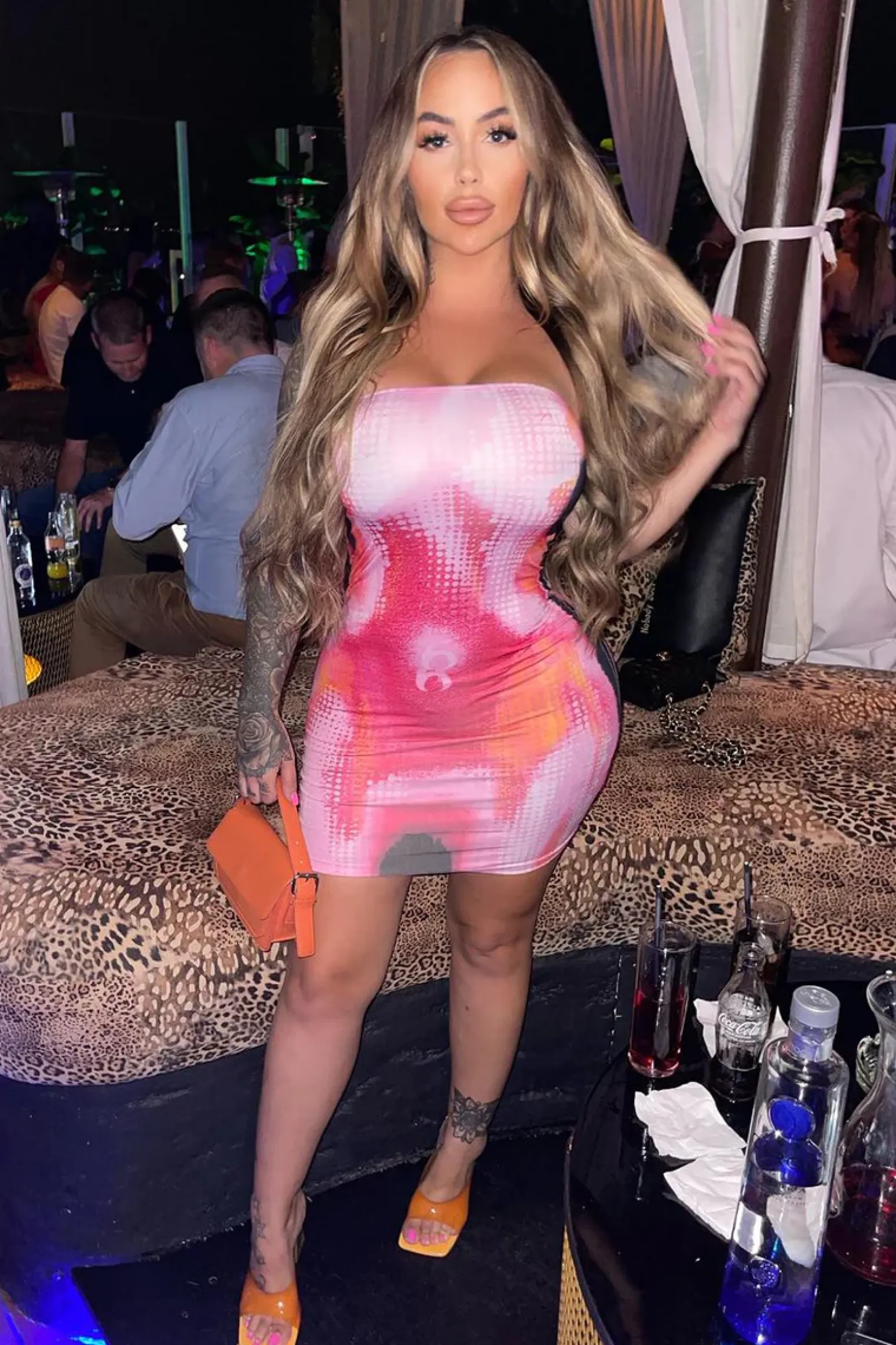Rebellious Fashion Pink Abstract Body Print Bandeau Mini Dress - Bongcha