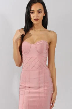 Rebellious Fashion Pink Bandage Bandeau Mini Dress - Cherise