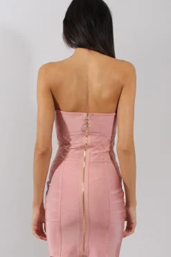 Rebellious Fashion Pink Bandage Bandeau Mini Dress - Cherise
