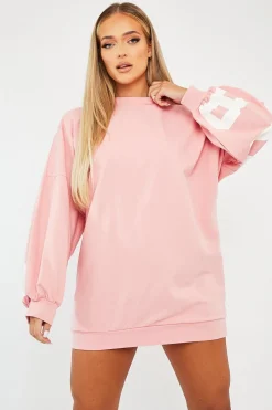 Rebellious Fashion Pink Buffalo New York Slogan Sweater Dress - Nazaria