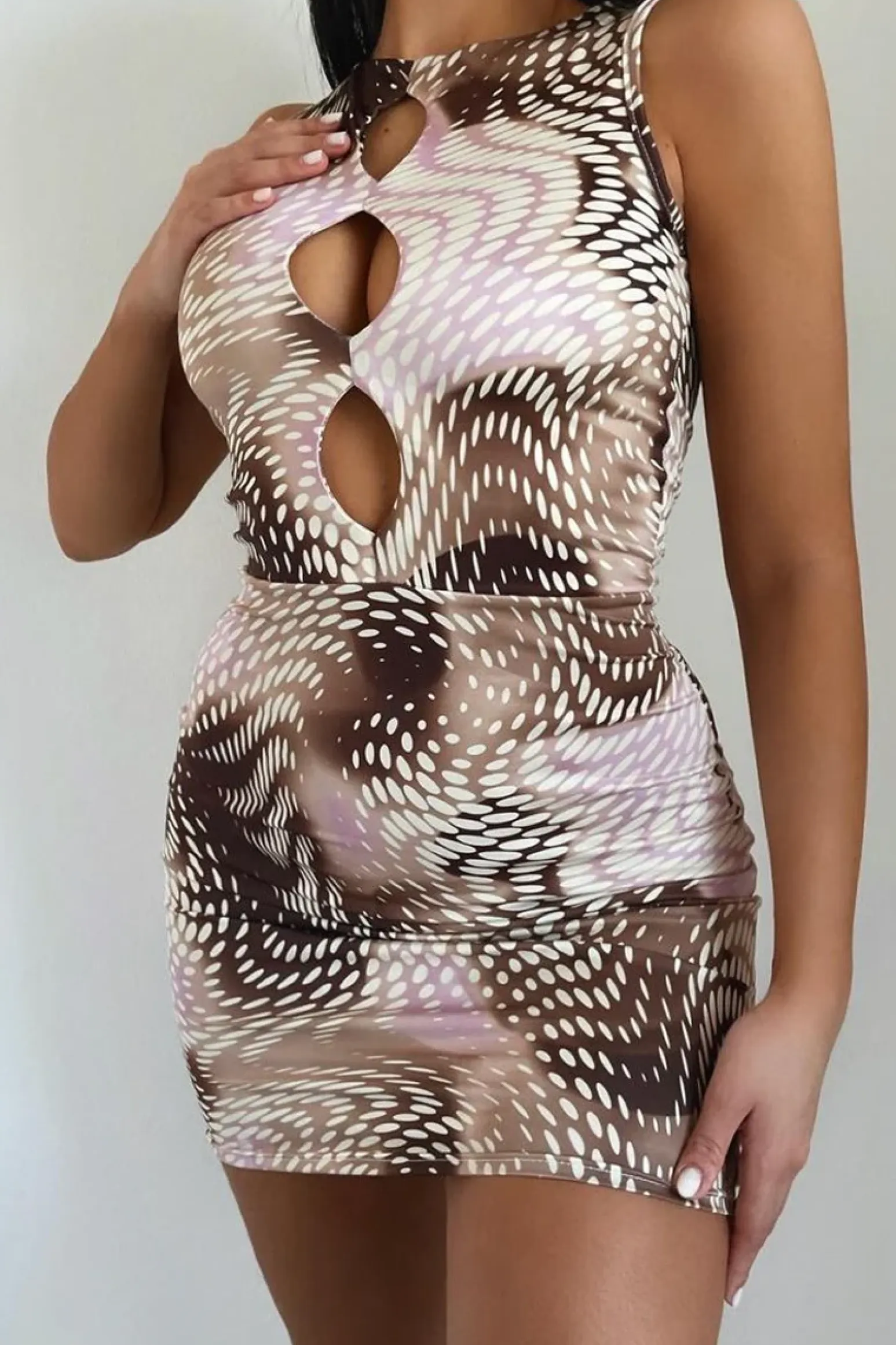 Rebellious Fashion Pink Cut Out Spot Print Mini Dress - Angie