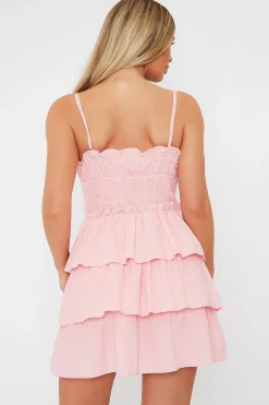 Rebellious Fashion Pink Frill Detail Tiered Cut Out Mini Dress - Daneen