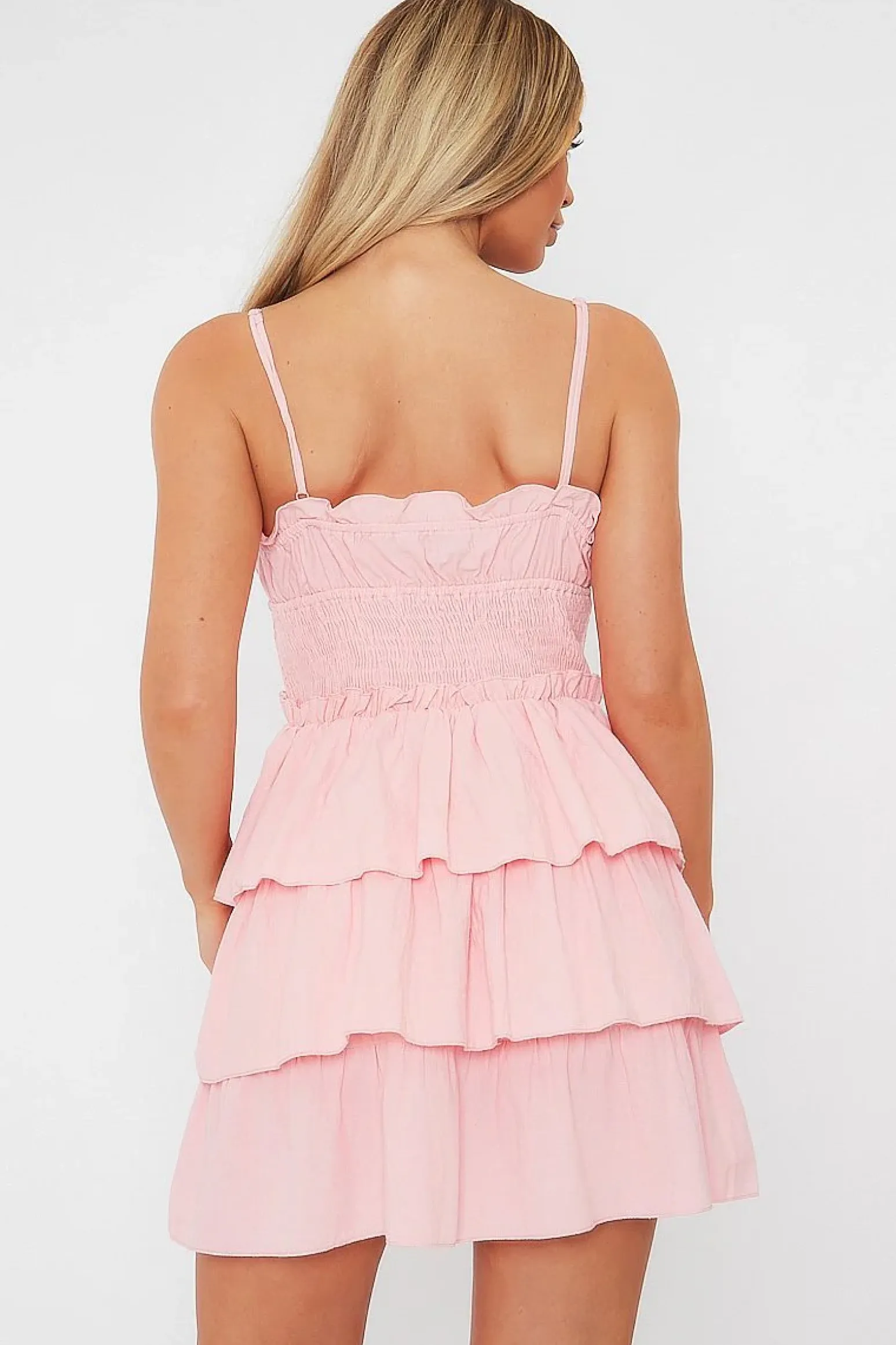 Rebellious Fashion Pink Frill Detail Tiered Cut Out Mini Dress - Daneen