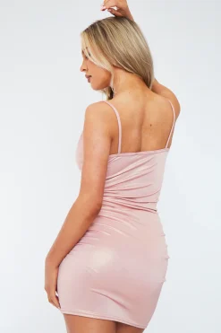 Rebellious Fashion Pink Glitter Cowl Neck Mini Dress - Elsa