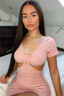 Rebellious Fashion Pink Ribbed Extreme Side Cut Out Mini Dress - Jaydee