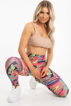 Rebellious Fashion Pink Abstract High Waist Activewear Leggings - Ryli