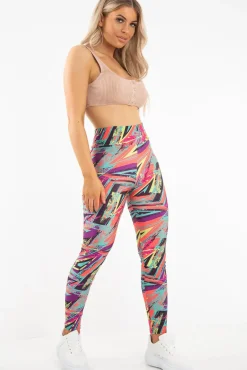 Rebellious Fashion Pink Abstract High Waist Activewear Leggings - Ryli