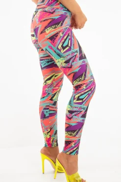 Rebellious Fashion Pink Abstract High Waist Activewear Leggings - Ryli
