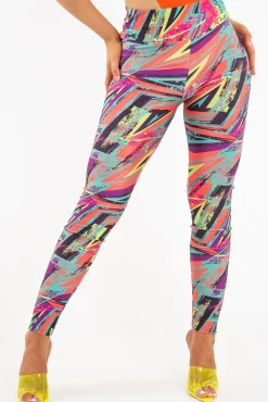 Rebellious Fashion Pink Abstract High Waist Activewear Leggings - Ryli