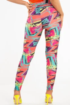 Rebellious Fashion Pink Abstract High Waist Activewear Leggings - Ryli