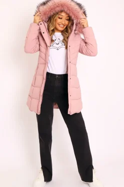 Rebellious Fashion Pink Adjustable Back Long Puffer Coat - Maezie