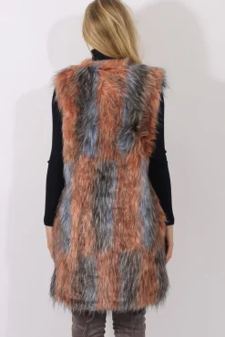 Rebellious Fashion Pink & Blue Faux Fur Long Gilet - Britt