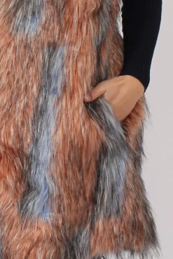 Rebellious Fashion Pink & Blue Faux Fur Long Gilet - Britt