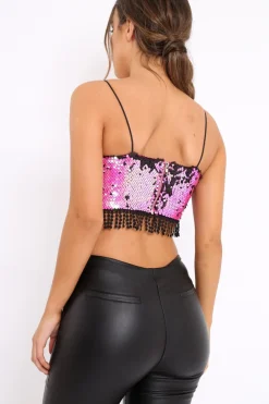 Rebellious Fashion Pink and Black Sequin Crop Top - Kirstie