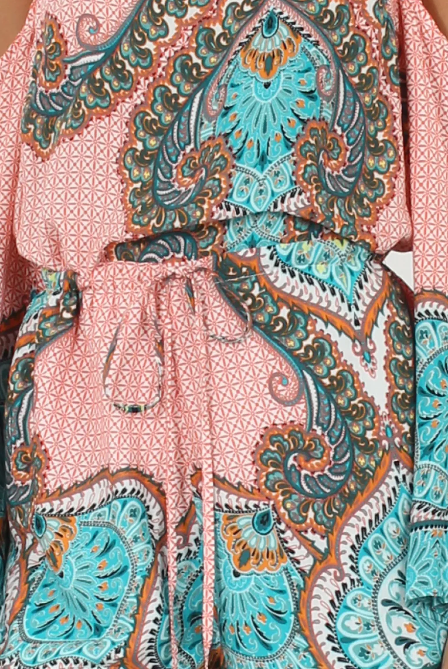 Rebellious Fashion Pink And Blue Paisley Bardot Playsuit - Aaliyah