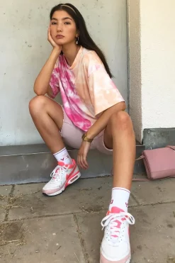 Rebellious Fashion Pink and Peach Cloudy Tie Dye Tshirt Dress - Clara