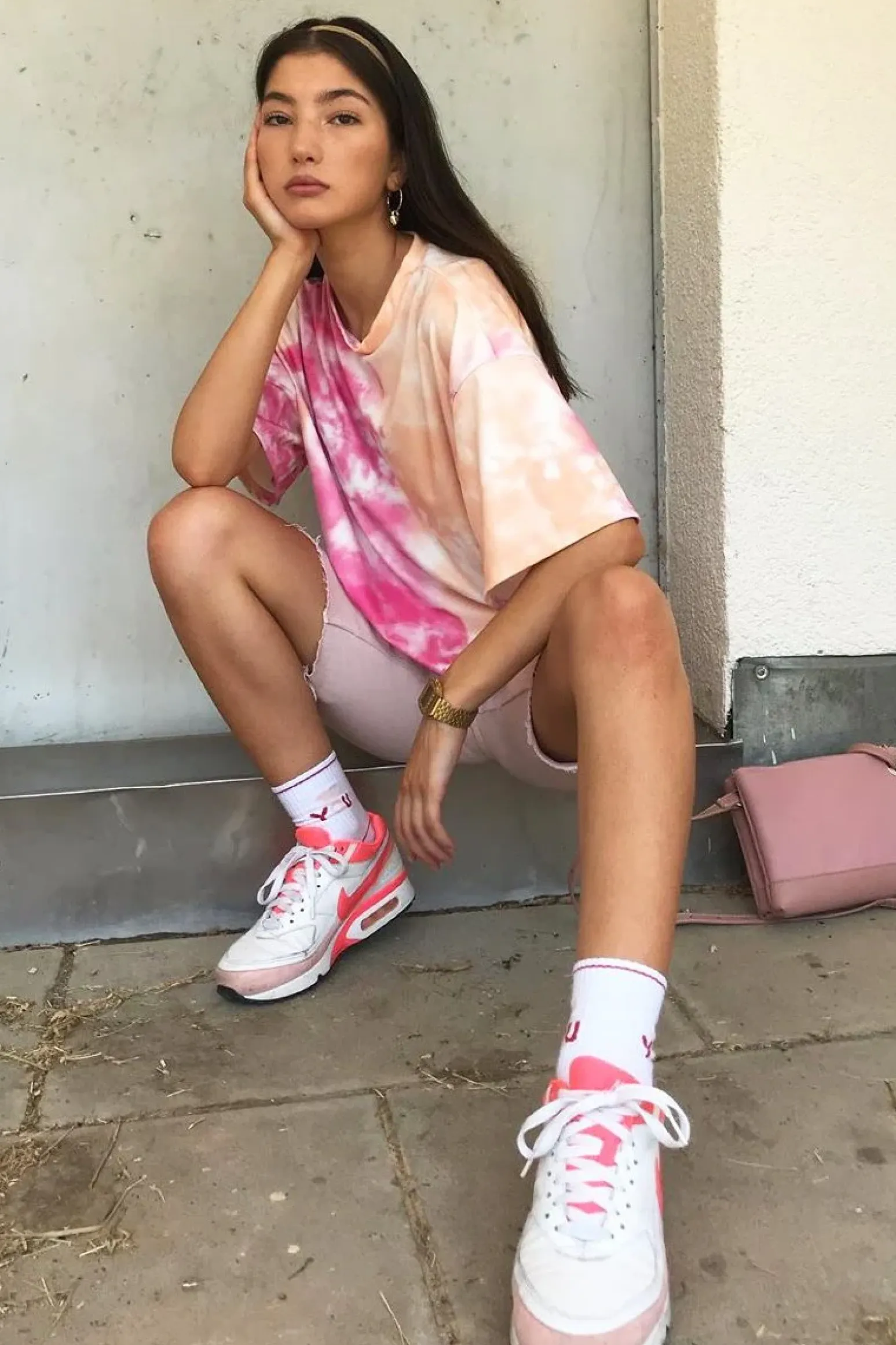 Rebellious Fashion Pink and Peach Cloudy Tie Dye Tshirt Dress - Clara