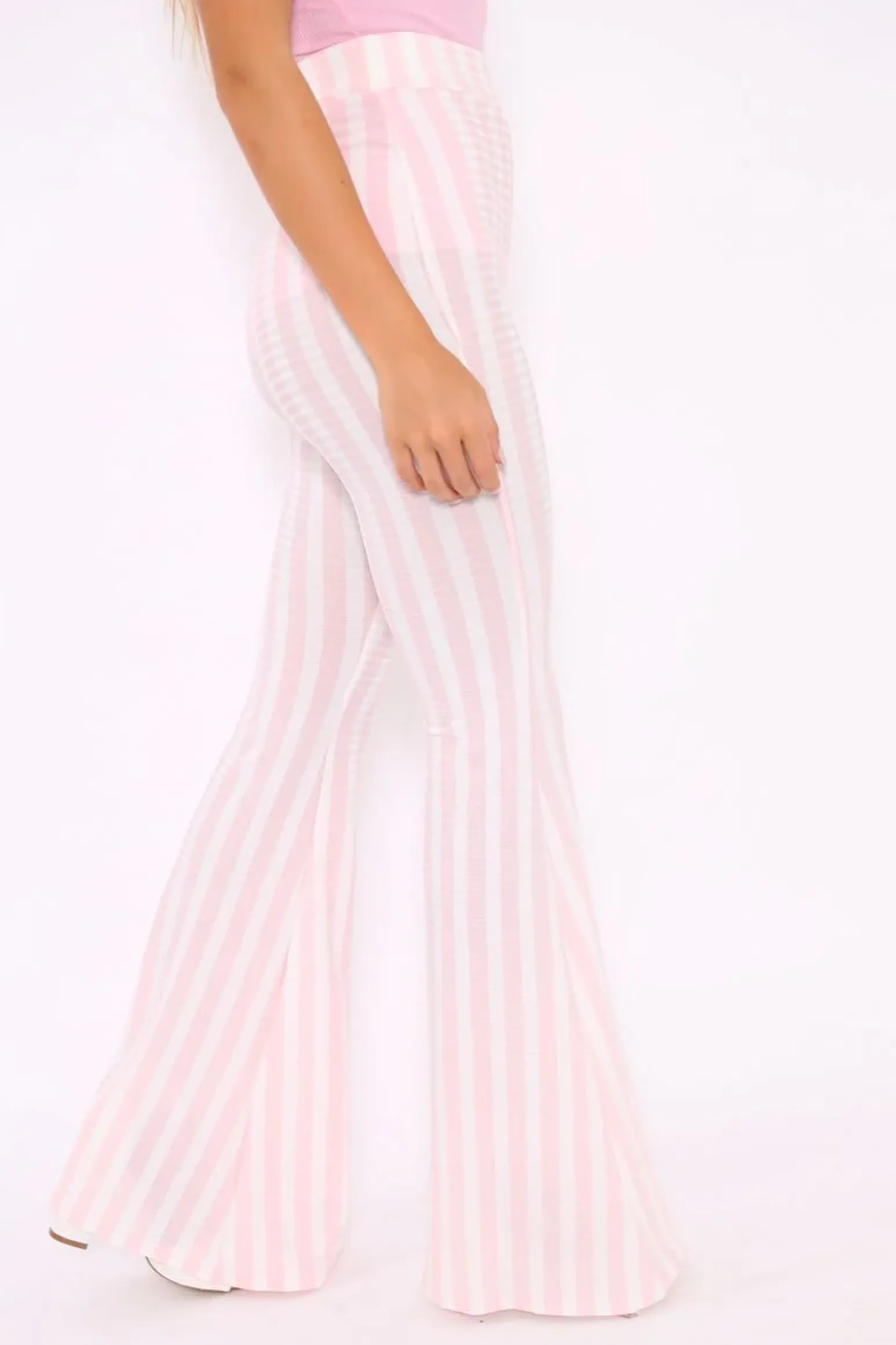 Rebellious Fashion Pink And White Candy Stripe Flared Trousers - Nida