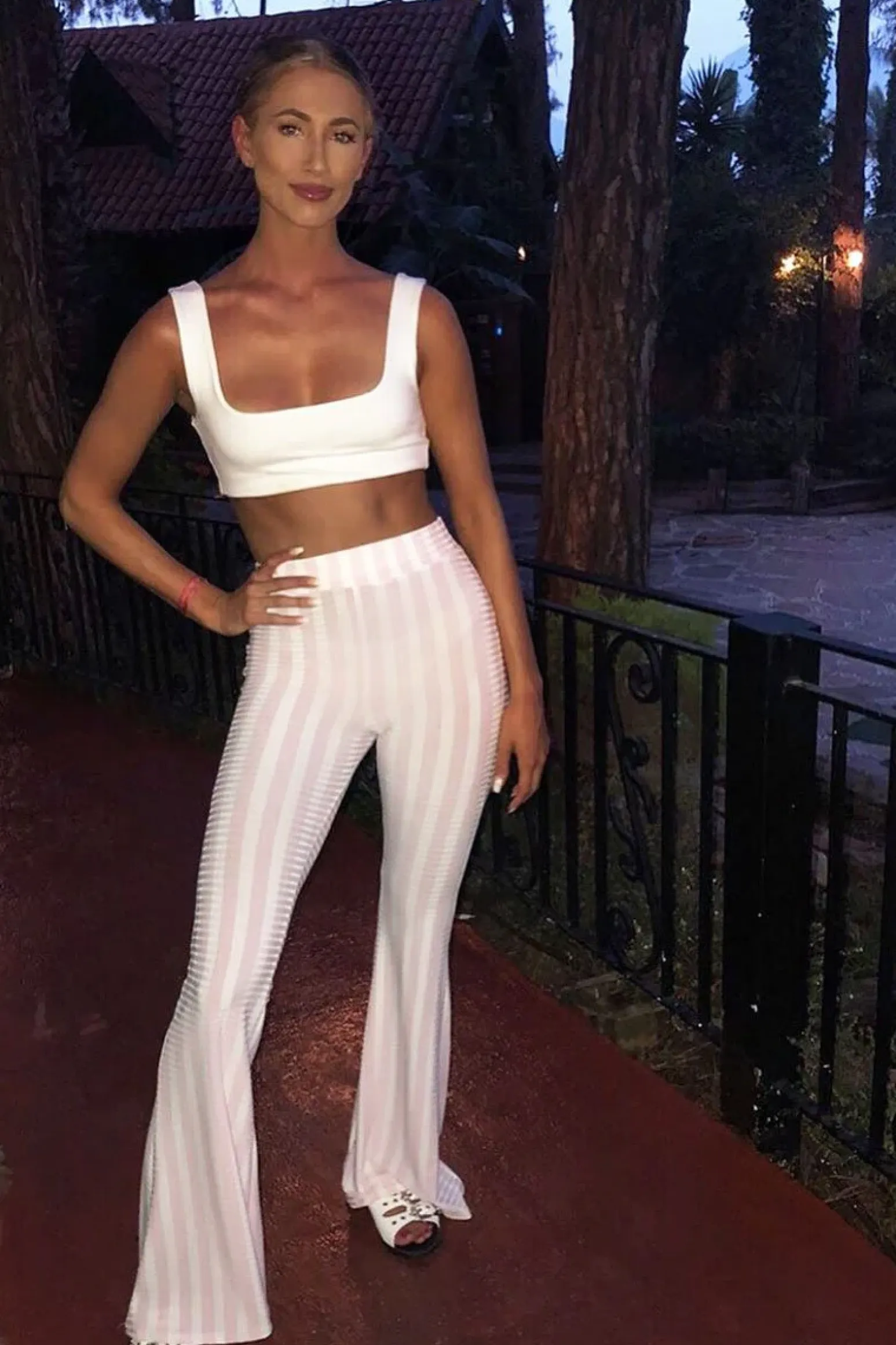 Rebellious Fashion Pink And White Candy Stripe Flared Trousers - Nida