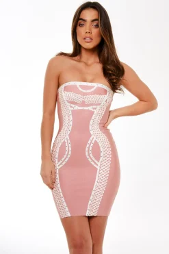 Rebellious Fashion Pink And White Embroidered Stud Bandage Dress - Kaysha