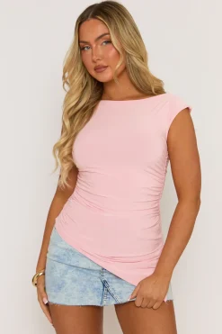 Rebellious Fashion Pink Asymmetric Ruched Top - Chester