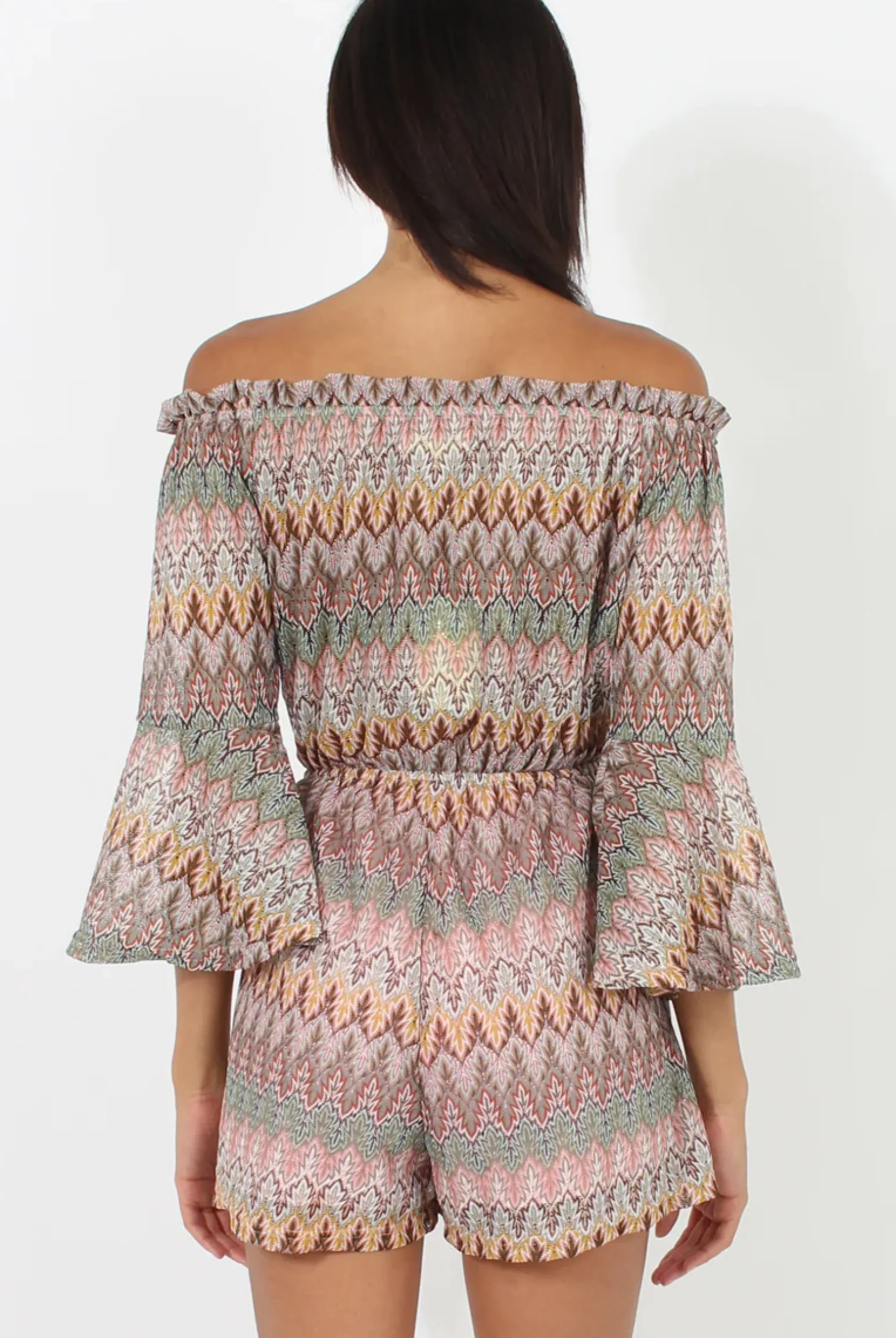 Rebellious Fashion Pink Aztec Print Crochet Bardot Playsuit - Nelly