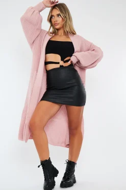Rebellious Fashion Pink Balloon Sleeve Maxi Knit Cardigan - Imara