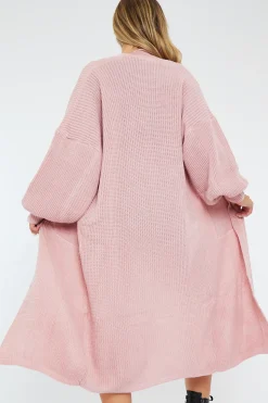 Rebellious Fashion Pink Balloon Sleeve Maxi Knit Cardigan - Imara