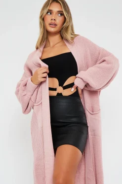 Rebellious Fashion Pink Balloon Sleeve Maxi Knit Cardigan - Imara