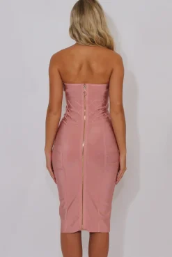 Rebellious Fashion Pink Bandage Bandeau Midi Dress - Chrystelle