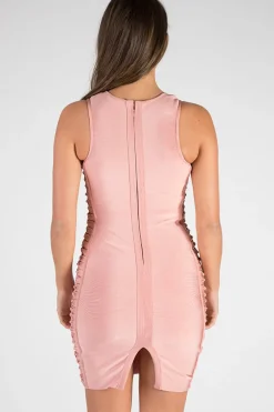 Rebellious Fashion Pink Bandage Side Knotted Mini Dress - Talia