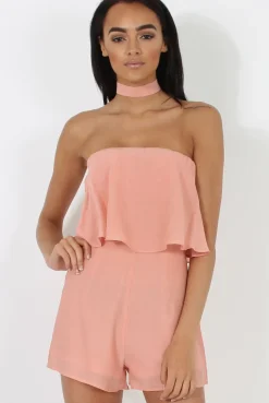 Rebellious Fashion Pink Bandeau Choker Playsuit - Ellen