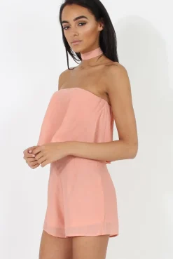 Rebellious Fashion Pink Bandeau Choker Playsuit - Ellen