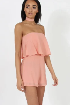 Rebellious Fashion Pink Bandeau Choker Playsuit - Ellen