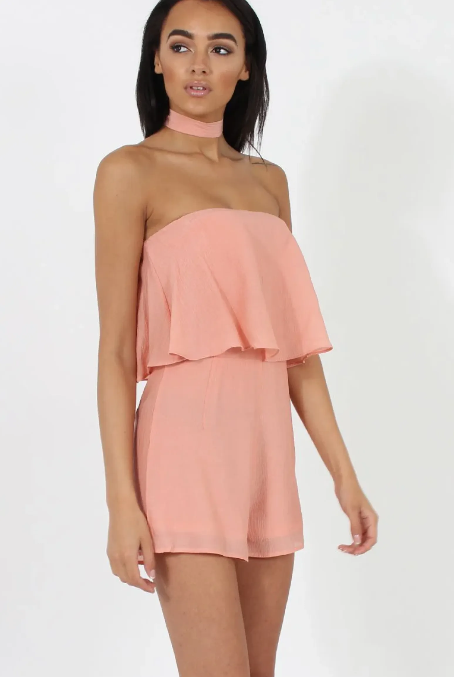 Rebellious Fashion Pink Bandeau Choker Playsuit - Ellen