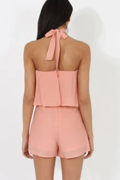 Rebellious Fashion Pink Bandeau Choker Playsuit - Ellen