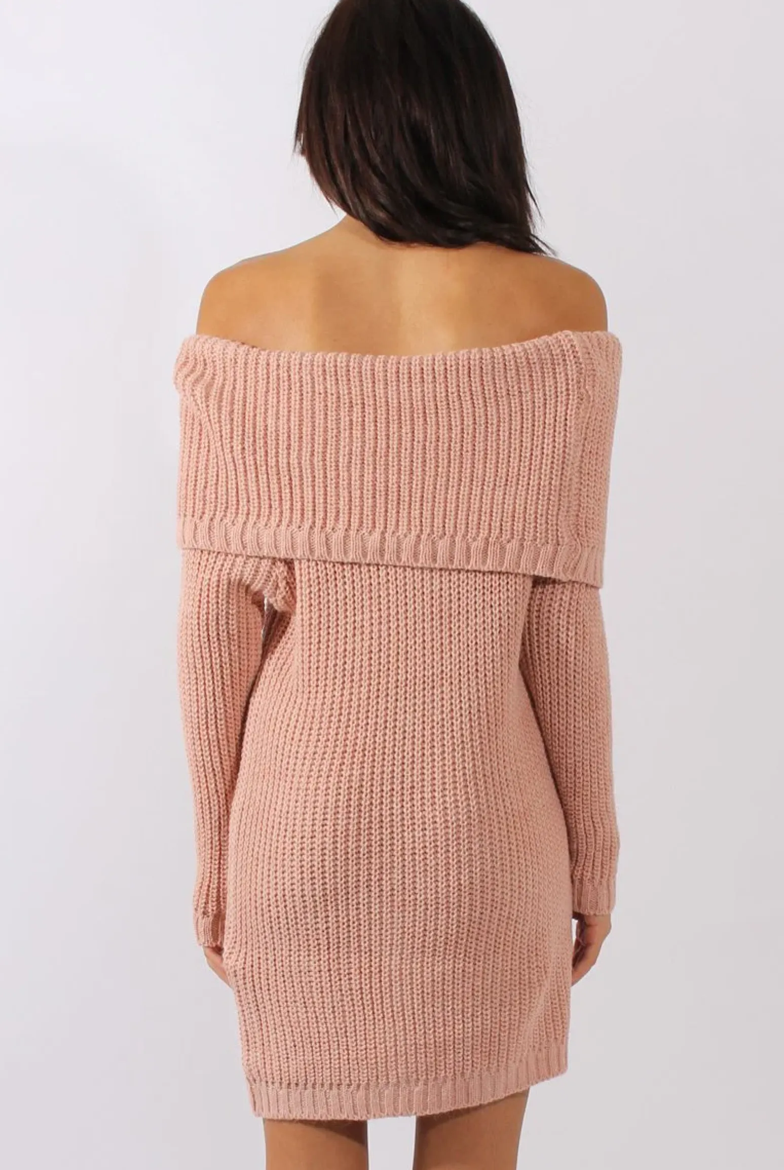Rebellious Fashion Pink Bardot Heavy Knit Jumper Dress - Suzy