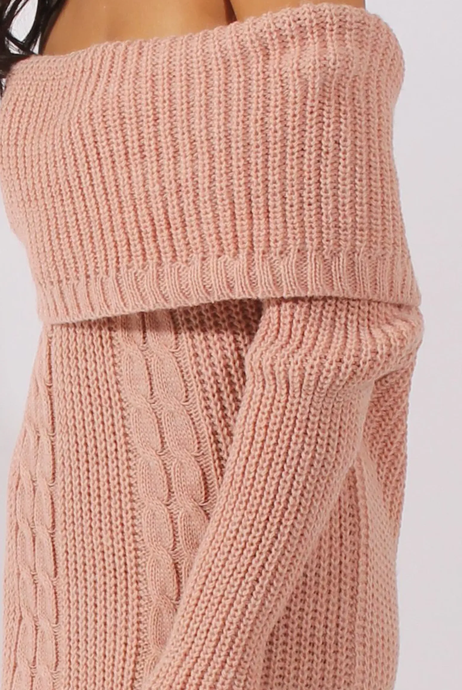 Rebellious Fashion Pink Bardot Heavy Knit Jumper Dress - Suzy