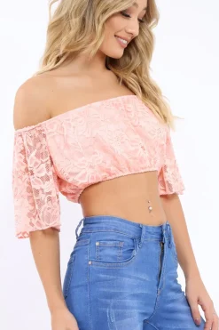 Rebellious Fashion Pink Bardot Mesh Crop Top - Mally