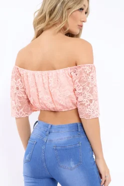 Rebellious Fashion Pink Bardot Mesh Crop Top - Mally