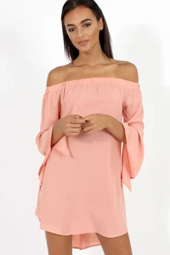 Rebellious Fashion Pink Bardot Split Sleeve Dress - Sharpay